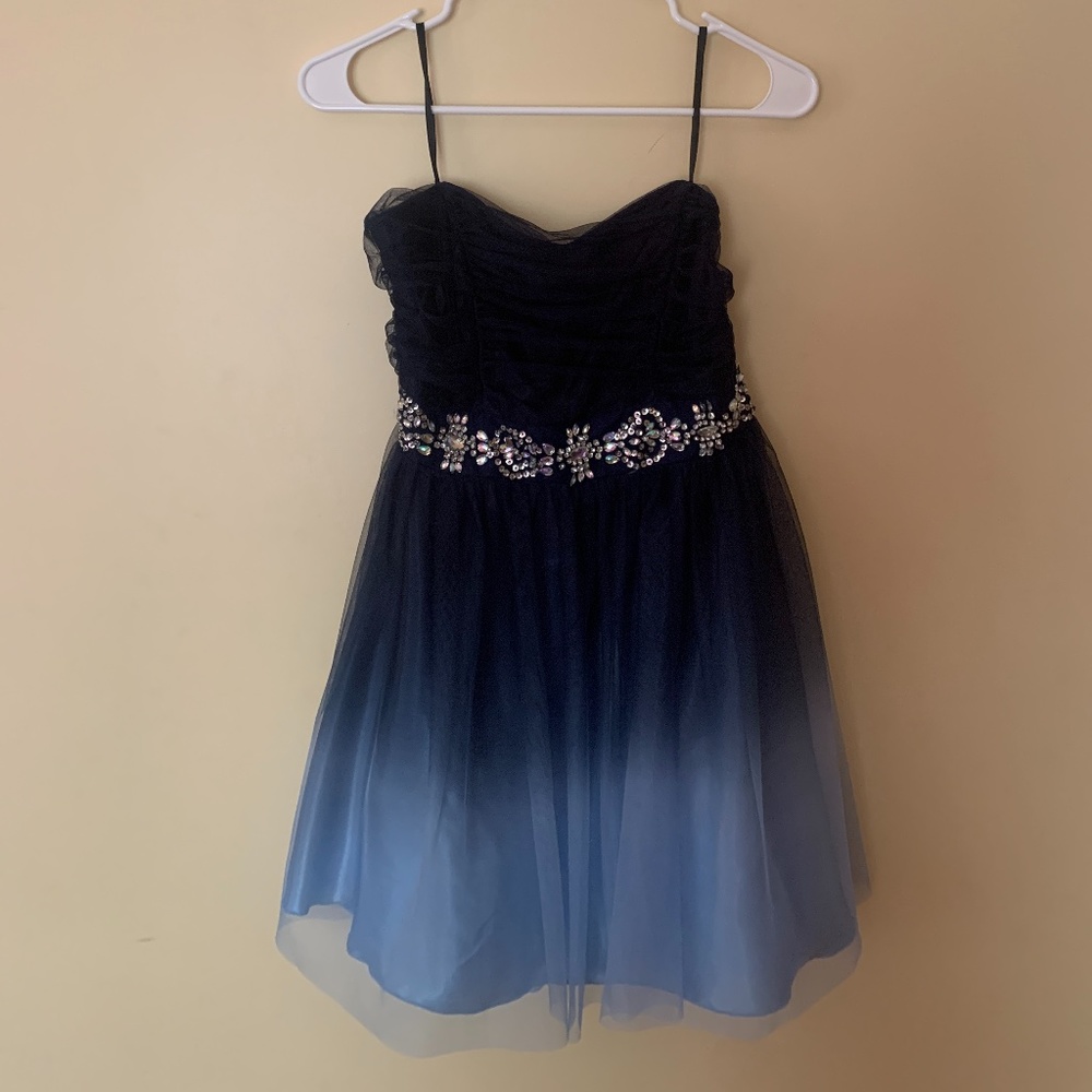 Strapless Navy to Light Blue Ombre Short Prom Party, Homecoming, Formal Dress